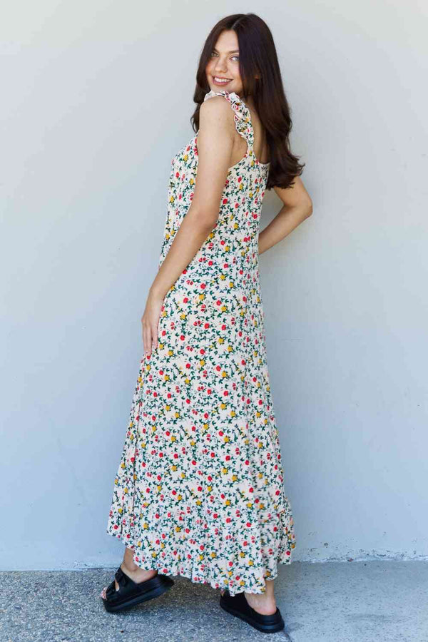 Doublju In The Garden Ruffle Floral Maxi Dress in Natural Rose -BazaarBey - www.shopbazaarbey.com