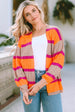 Ribbed Striped Open Front Long Sleeve Cardigan Trendsi