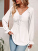 Tie Front V-Neck Puff Sleeve Blouse Bazaarbey