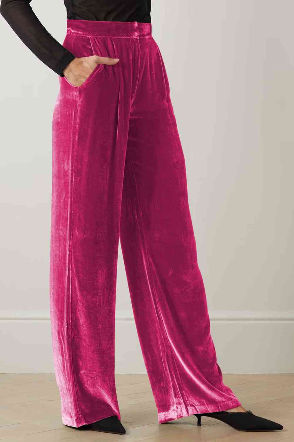  Loose Fit High Waist Long Pants with Pockets Bazaarbey