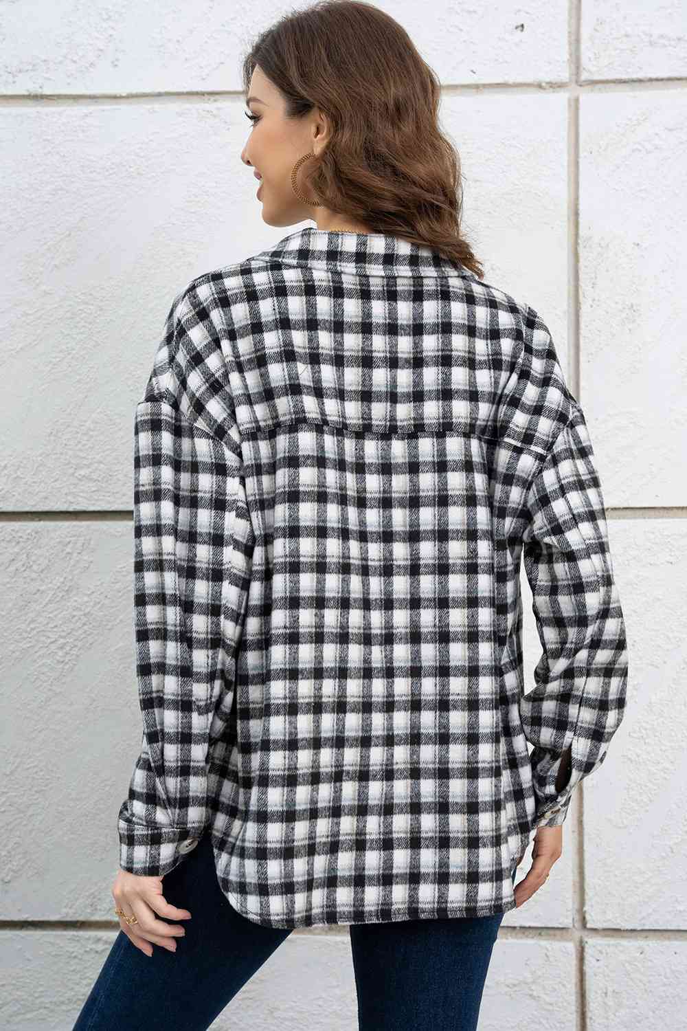 Plaid Dropped Shoulder Shirt Jacket Trendsi