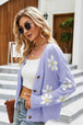 Floral Ribbed Trim Drop Shoulder Cardigan Trendsi