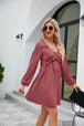 Frill Trim V-Neck Long Sleeve Dress -BazaarBey - www.shopbazaarbey.com