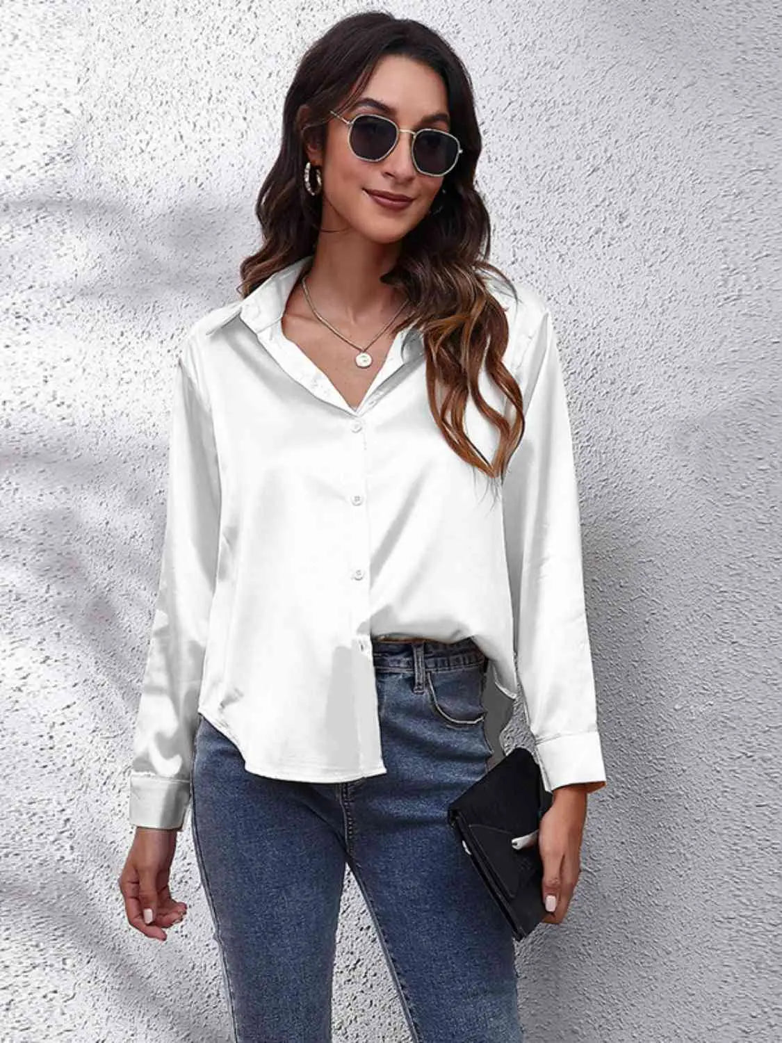 Collared Neck Buttoned Long Sleeve Shirt Bazaarbey