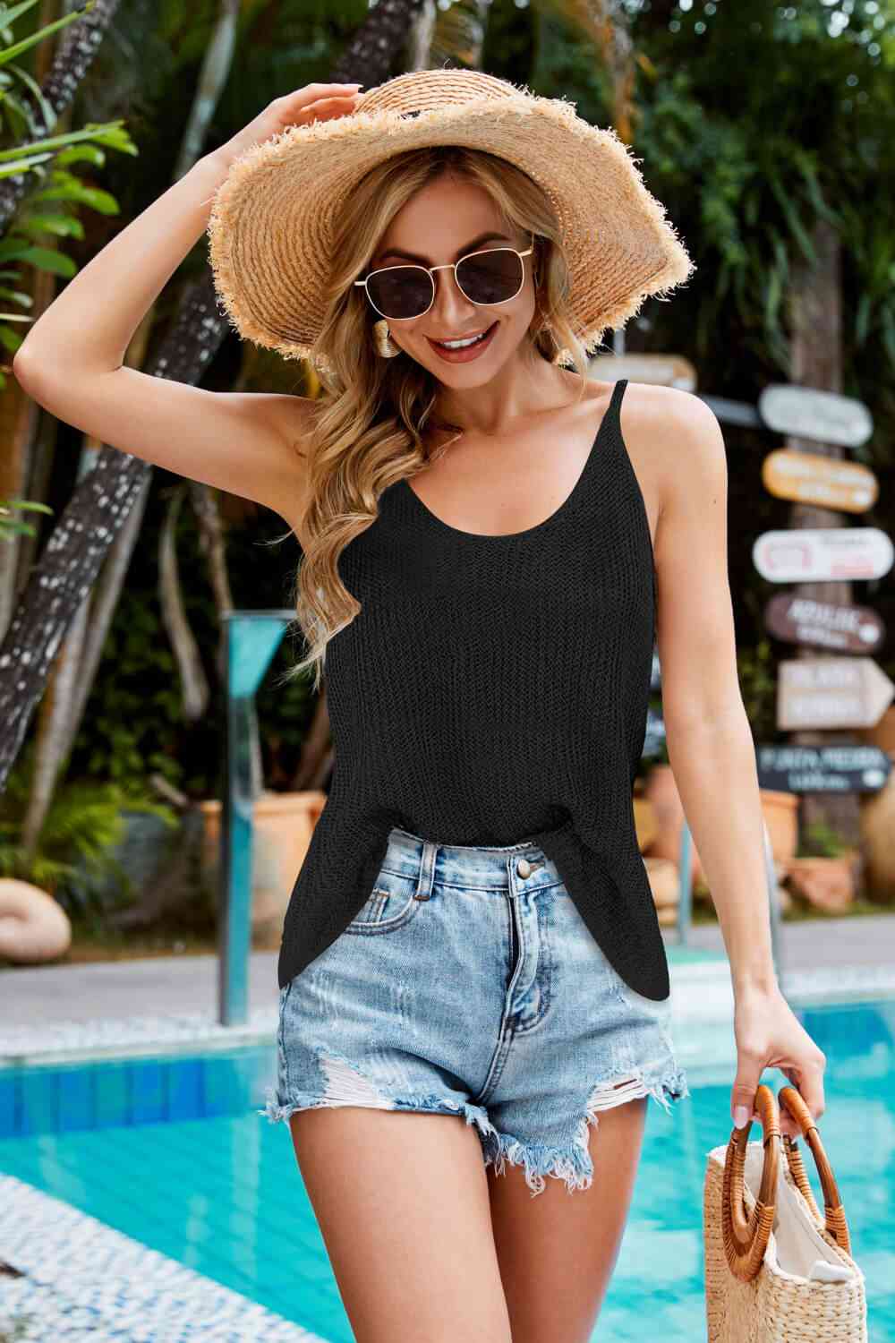 Scoop Neck Rib-Knit Cami Trendsi