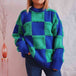 Checkered Round Neck Long Sleeve Sweater Bazaarbey