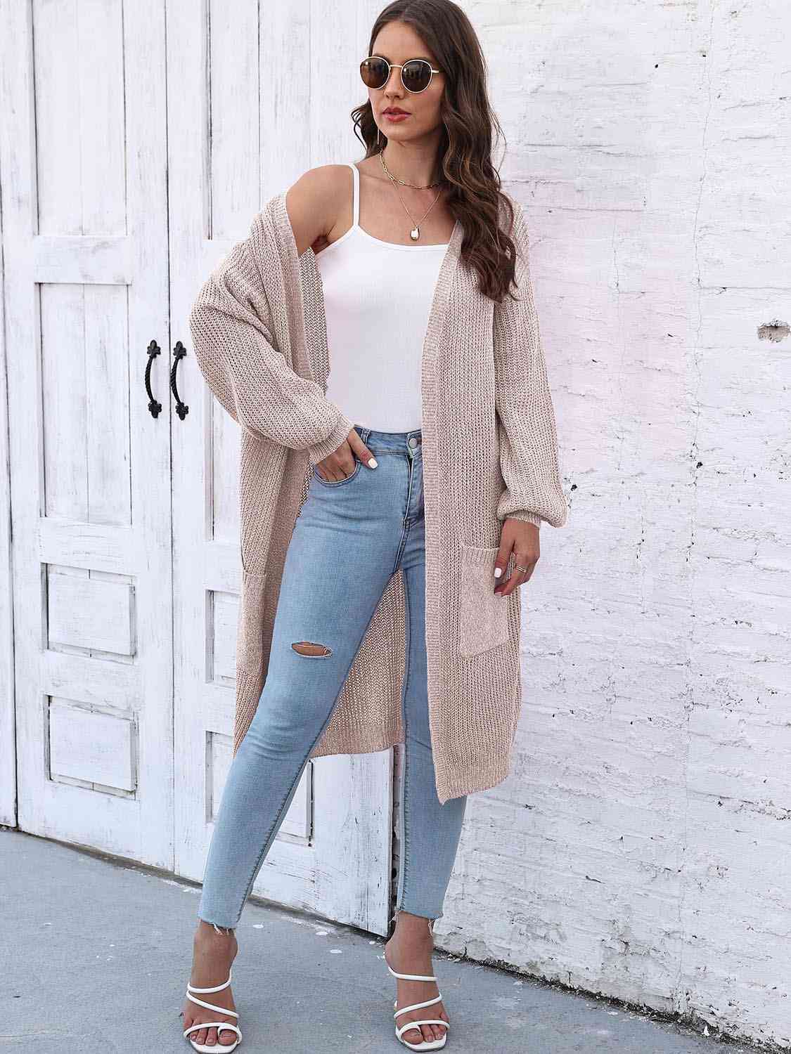 Open Front Longline Cardigan with Pockets Trendsi