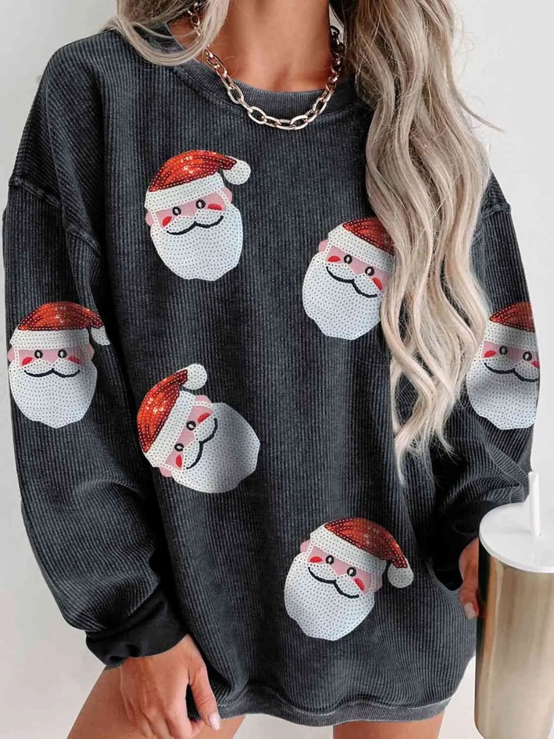  Santa Patch Ribbed Sweatshirt Bazaarbey