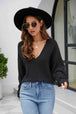 V-Neck Drop Shoulder Long Sleeve Knit Top Bazaarbey