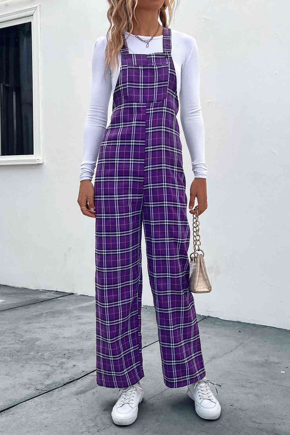 Plaid Straight Leg Overalls Bazaarbey