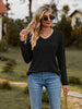 Ribbed V-Neck Long Sleeve Tee Trendsi