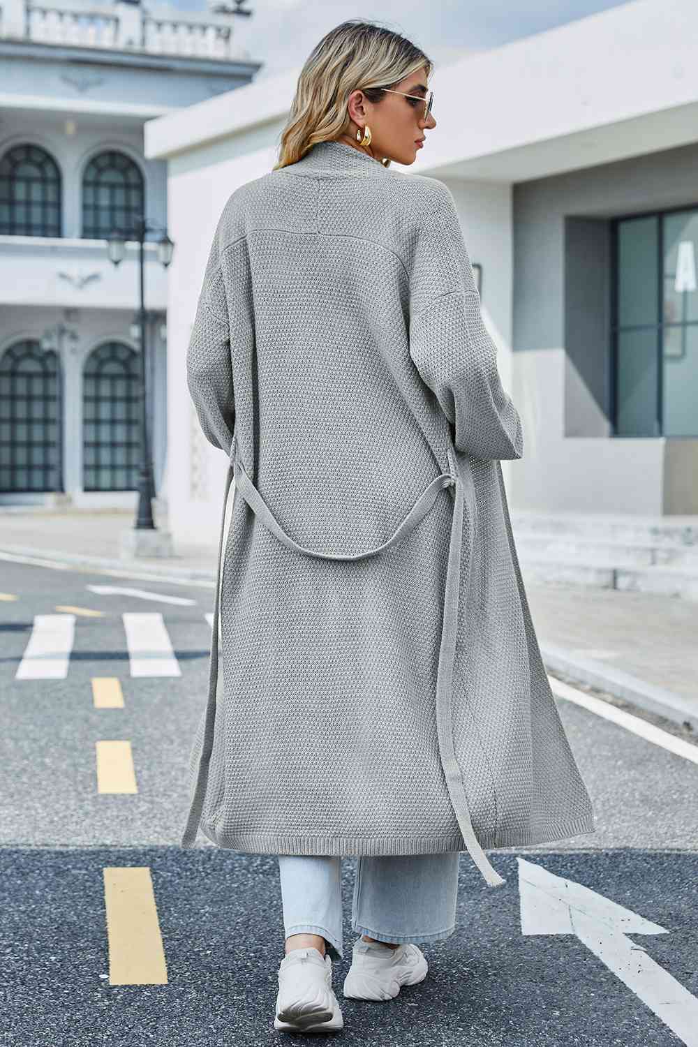 Tie Waist Dropped Shoulder Cardigan Bazaarbey