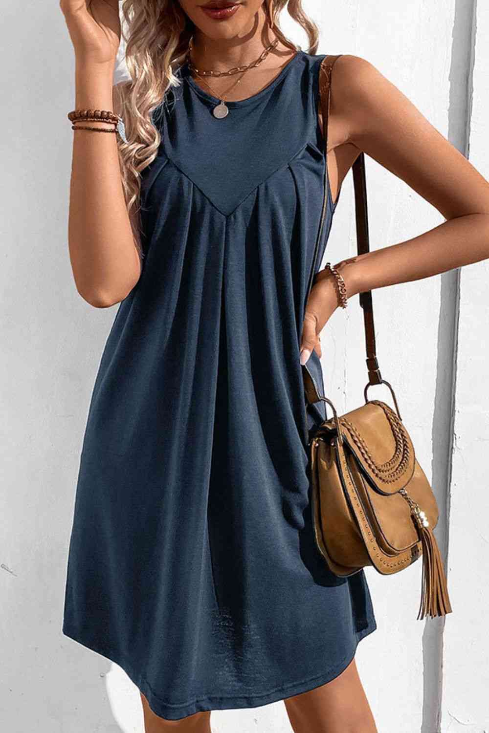 Round Neck Sleeveless Mini Dress -BazaarBey - www.shopbazaarbey.com