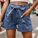 Tie Belt Denim Shorts with Pockets Bazaarbey