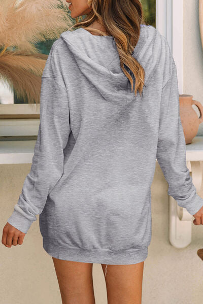 Drawstring Half Zip Hooded Dress -BazaarBey - www.shopbazaarbey.com