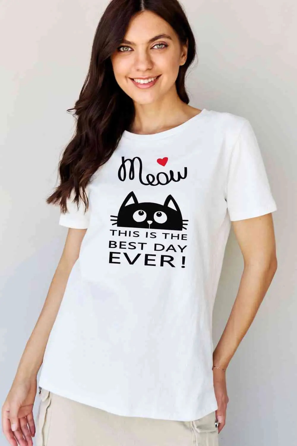  Full Size MEOW THIS IS THE BEST DAY EVER! Graphic Cotton T-Shirt Bazaarbey