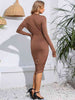 Long Sleeve Ruched Knee-Length Dress -BazaarBey - www.shopbazaarbey.com