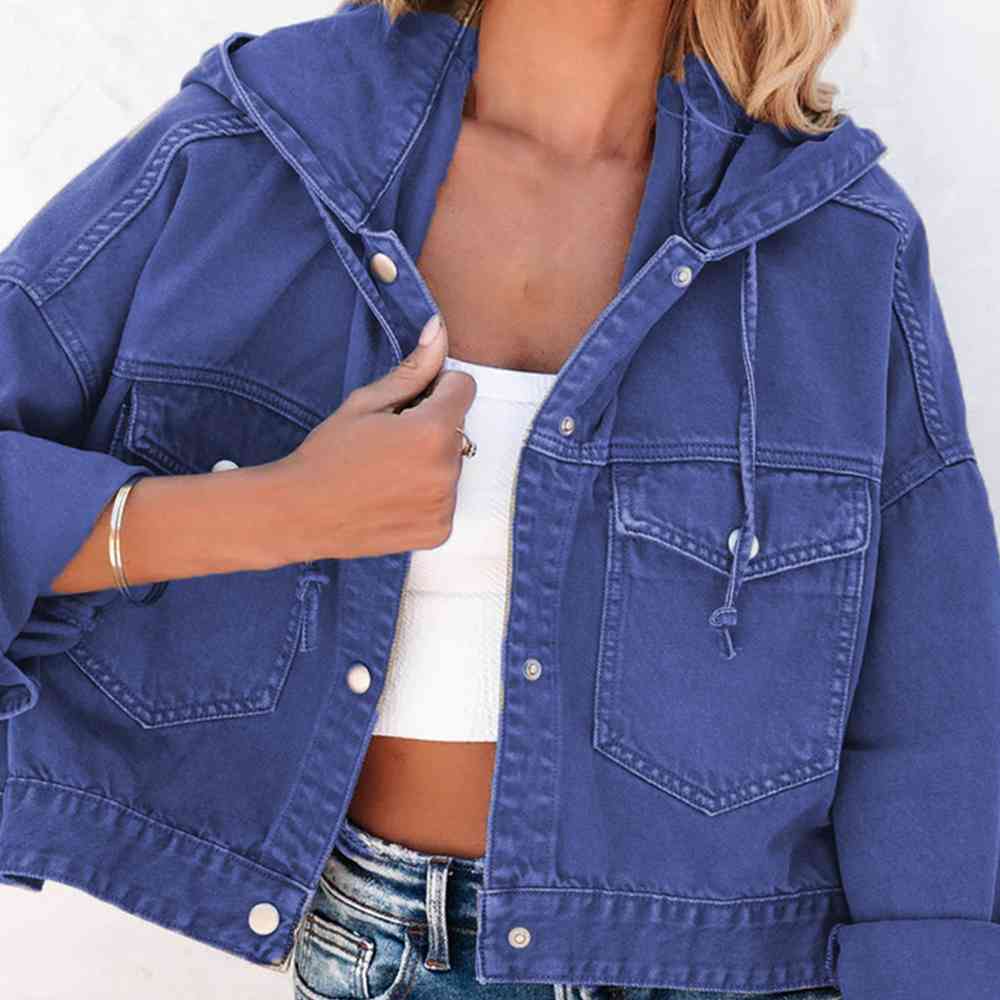 Hooded Dropped Shoulder Denim Jacket Bazaarbey