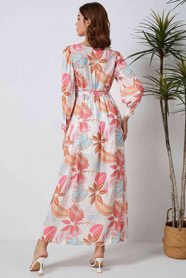 Printed Tie Waist Maxi Dress Bazaarbey