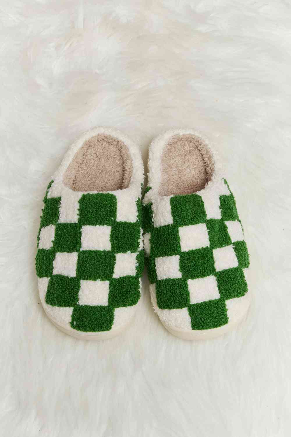 dy Checkered Print Plush Slide Slippers Trendsi