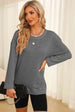 Waffle-Knit Round Neck Long Sleeve Sweatshirt Trendsi