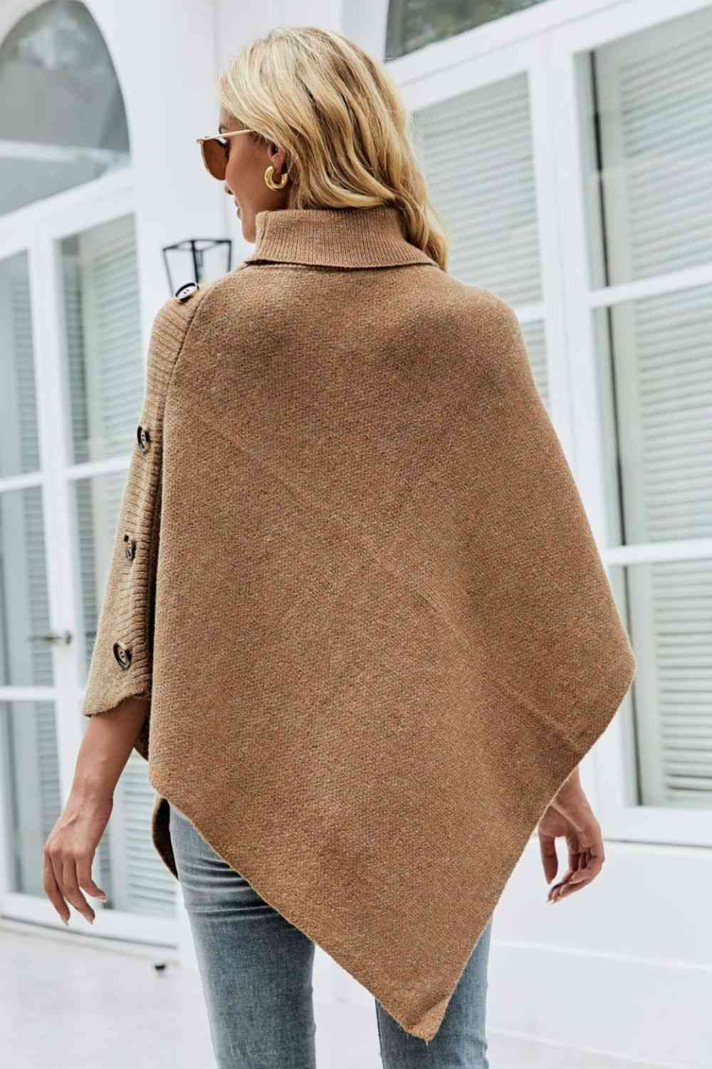 Turtleneck Buttoned Poncho Bazaarbey