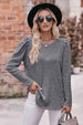  Round Neck Puff Sleeve Ribbed Top Trendsi