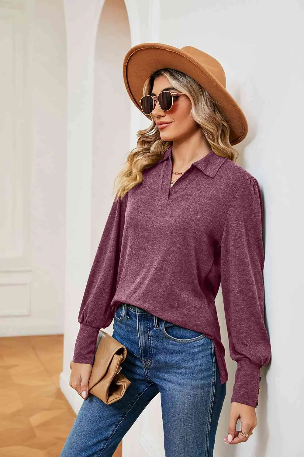 Johnny Collar Long Sleeve Top Bazaarbey