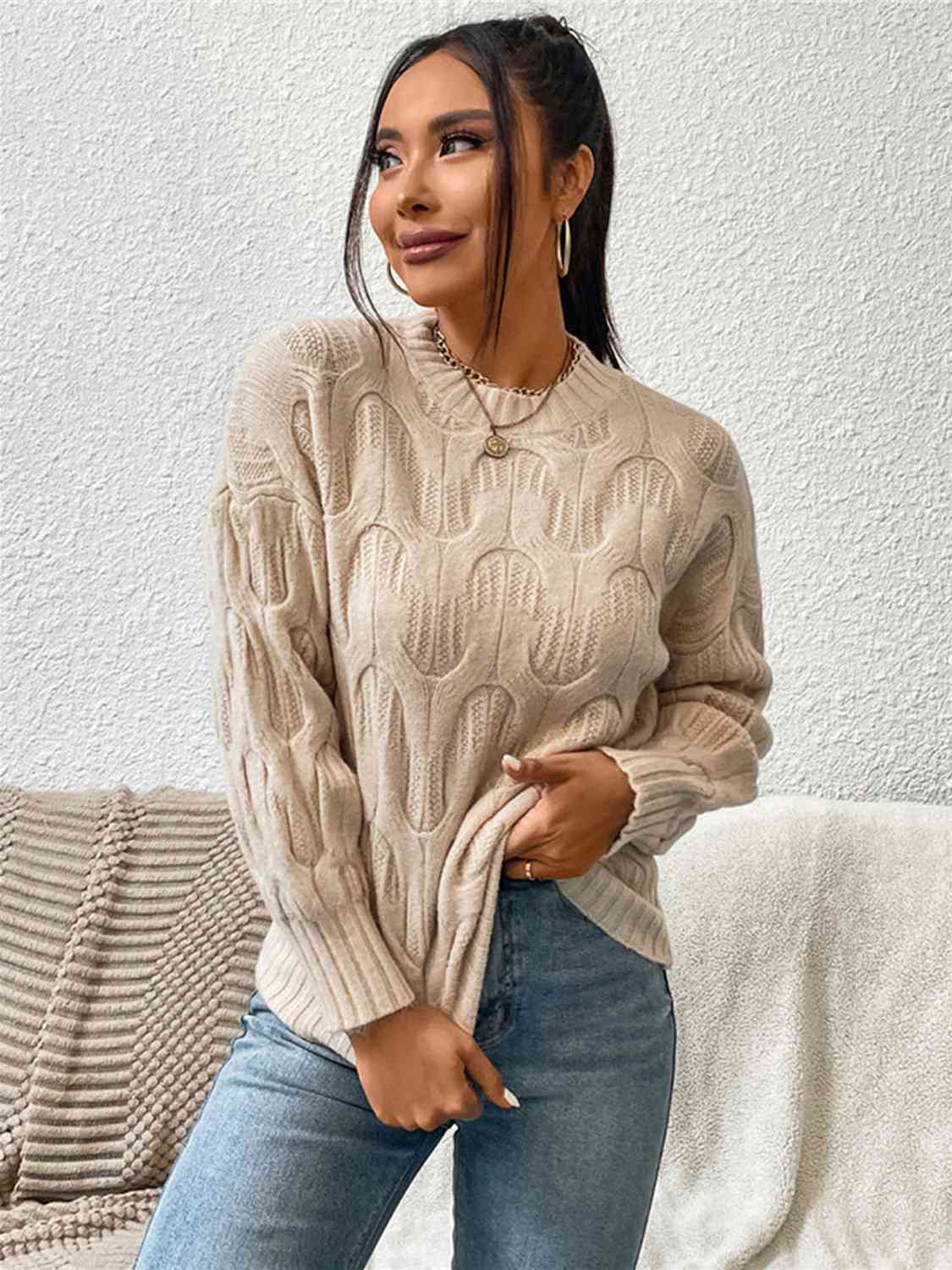 Round Neck Long Sleeve Sweater Bazaarbey