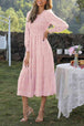 Round Neck Lantern Sleeve Midi Dress -BazaarBey - www.shopbazaarbey.com