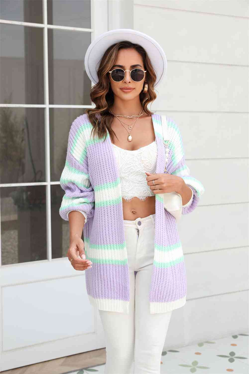  Ribbed Dropped Shoulder  Cardigan Trendsi