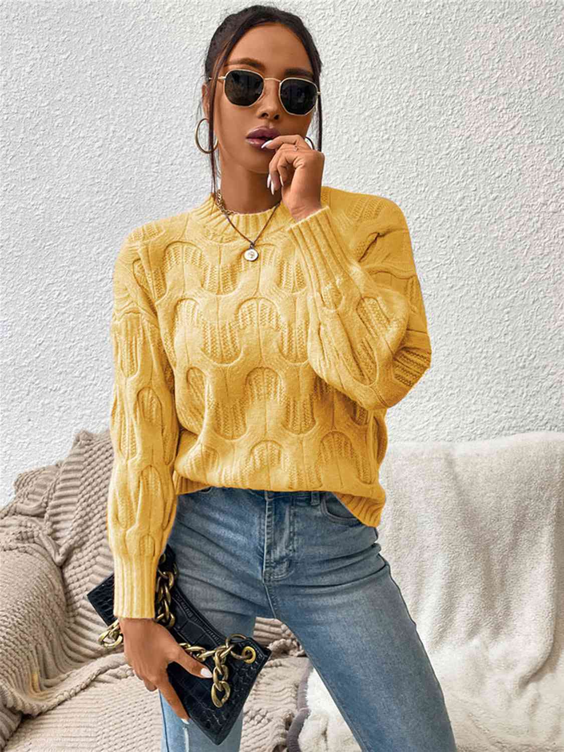 Round Neck Long Sleeve Sweater Bazaarbey