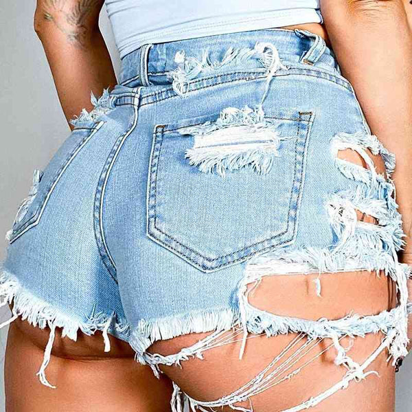 Asymmetrical Distressed Denim Shorts Bazaarbey