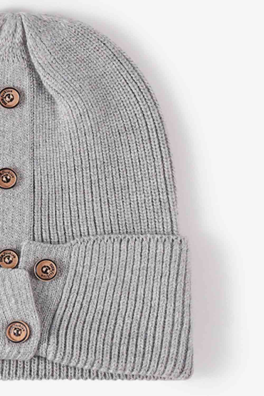 Button Detail Rib-Knit Cuff Beanie Trendsi