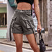 High Waist Denim Cargo Shorts Bazaarbey