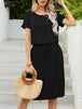 Round Neck Short Sleeve Slit Dress with Pockets -BazaarBey - www.shopbazaarbey.com