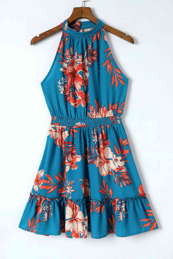 Floral Smocked Waist Sleeveless Dress -BazaarBey - www.shopbazaarbey.com