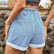 Drawstring High Waist Denim Shorts with Pockets Bazaarbey