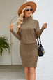 Ribbed Mock Neck Long Sleeve Dress Bazaarbey