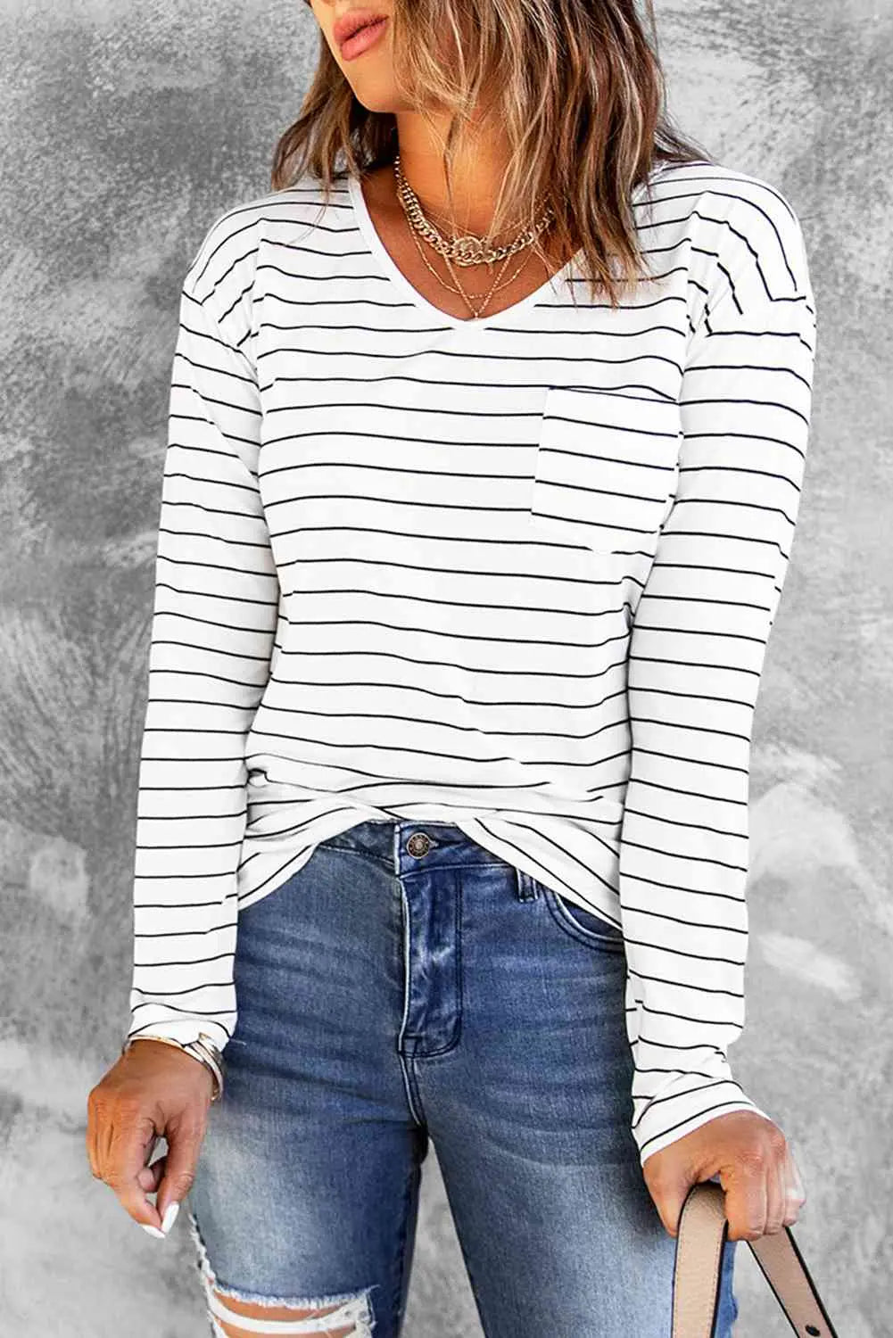 Striped Long Sleeve T-Shirt Trendsi