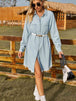 Button Up Collared Neck Raw Hem Denim Dress Trendsi