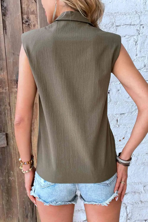 Collared Neck Sleeveless Shirt Bazaarbey