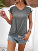 Spliced  V-Neck Twisted Hem Tee Trendsi