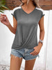 Spliced  V-Neck Twisted Hem Tee Trendsi