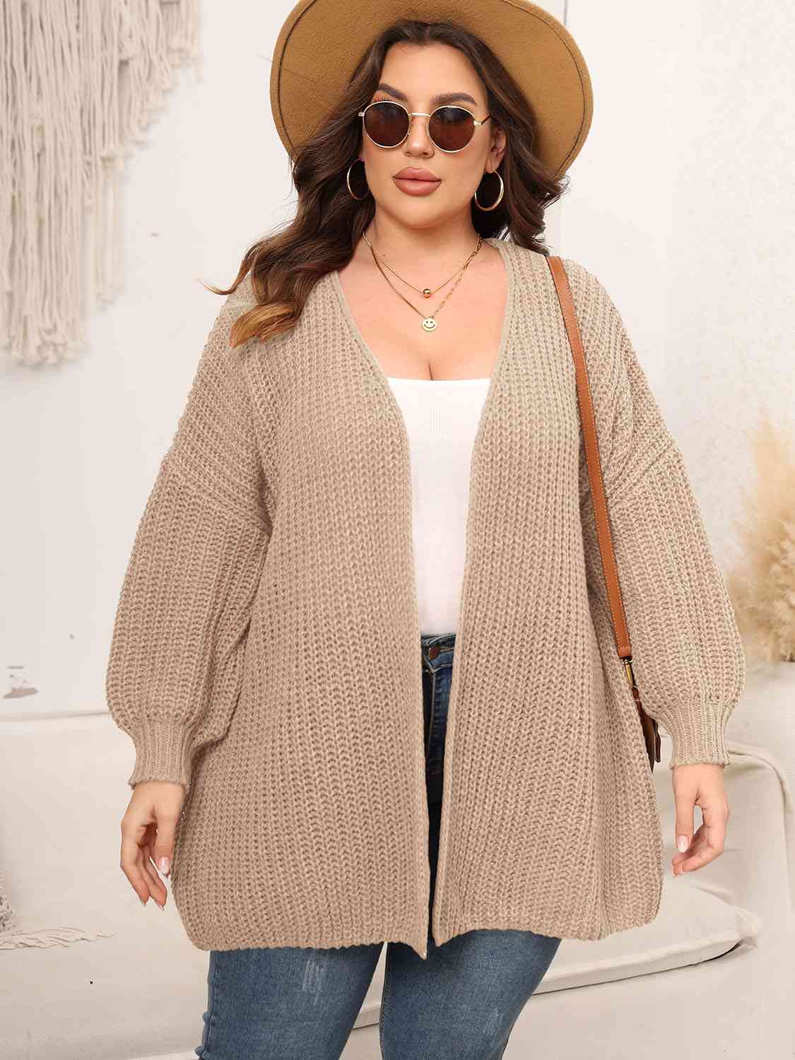   Dropped Shoulder Knit Cardigan Trendsi