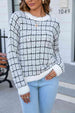 Plaid Round Neck Long Sleeve Pullover Sweater Bazaarbey