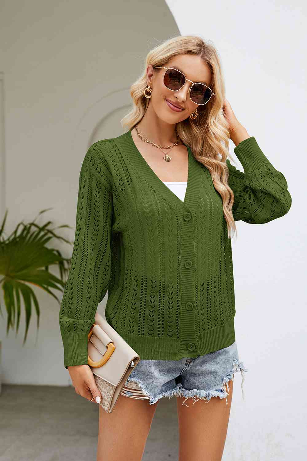  Button Front V-Neck Cardigan Trendsi