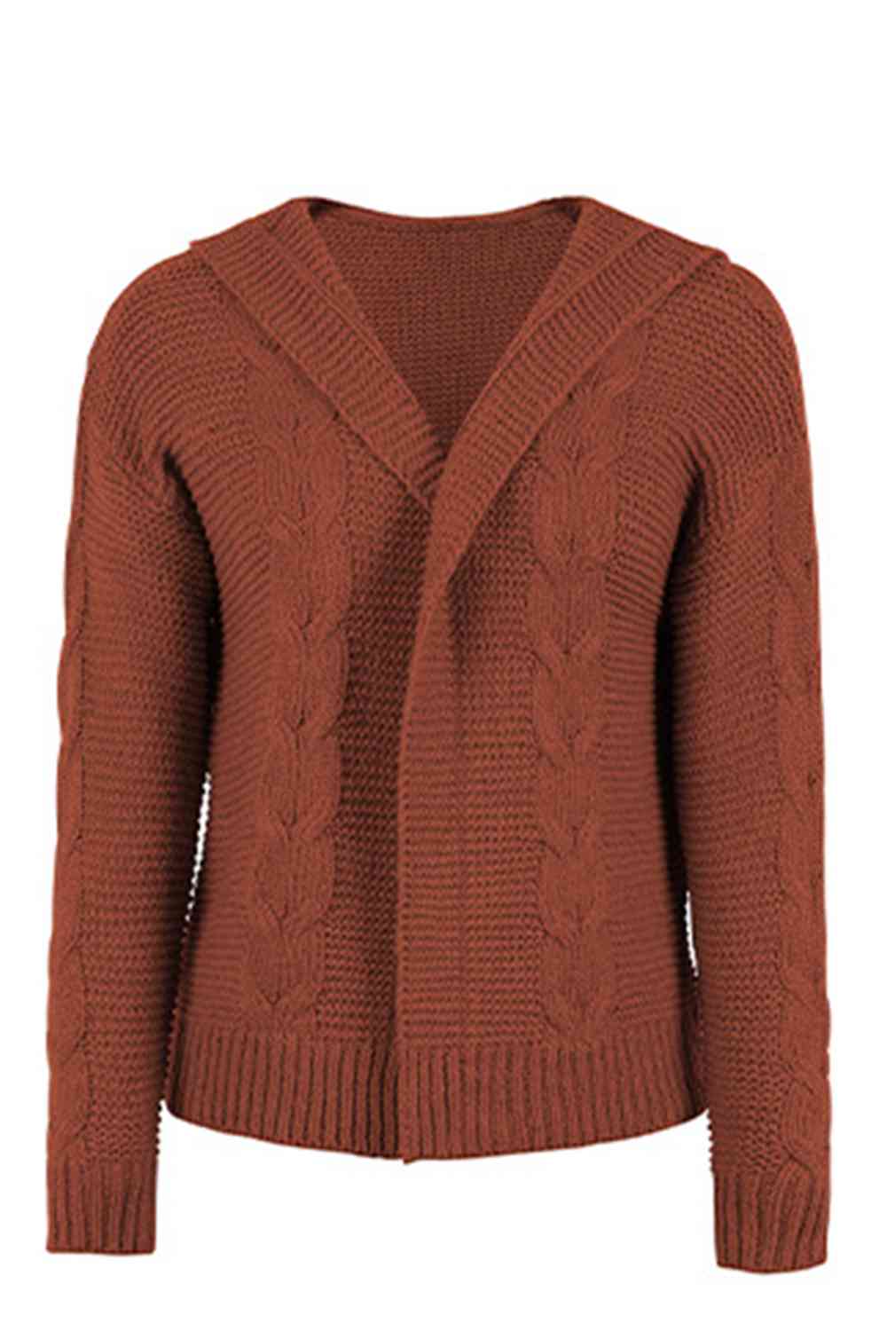 Cable-Knit Dropped Shoulder Hooded Cardigan Bazaarbey