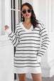 Striped V-Neck Sweater Dress Bazaarbey