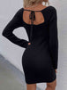 Tie Back Square Neck Long Sleeve Sweater Dress Bazaarbey